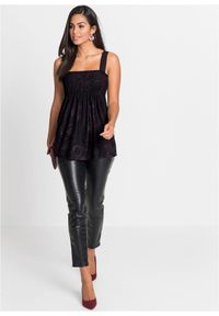 bonprix - Top tunikowy z mieszanki wiskozy. Kolor: czarny. Materiał: wiskoza. Długość rękawa: na ramiączkach. Sezon: lato #3