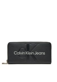 Calvin Klein Jeans Duży Portfel Damski Sculpted Mono Zip Around Mono K60K607634 Czarny. Kolor: czarny. Materiał: skóra