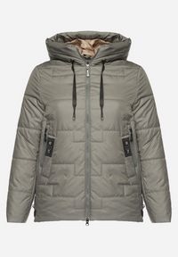 Born2be - Zielona Pikowana Kurtka z Kapturem i Ozdobnymi Suwakami Tulirisa. Okazja: na co dzień. Typ kołnierza: kaptur. Kolekcja: plus size. Kolor: zielony. Materiał: jeans. Styl: sportowy, casual #5