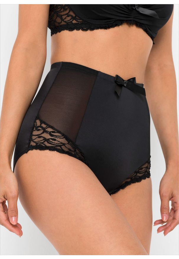 bonprix - Figi panty shape, średni stopień modelowania sylwetki. Kolor: czarny. Materiał: koronka
