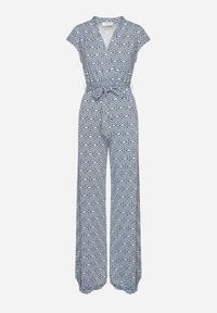 Born2be - Niebieski Kombinezon z Wiskozą Wiązany w Pasie Sosofia. Okazja: na spacer, na co dzień. Kolor: niebieski. Materiał: wiskoza. Styl: casual, elegancki #2