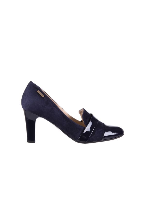 Czółenka Bayla-097 LZ6980-816 Granat, Skóra naturalna - 36. Kolor: niebieski. Materiał: skóra. Szerokość cholewki: normalna. Obcas: na słupku. Styl: elegancki, klasyczny