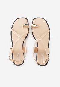 Renee - Beżowe Sandały Typu Japonki Ozdobione Metaliczną Aplikacją Grynyra. Kolor: beżowy. Wzór: aplikacja. Sezon: lato #3