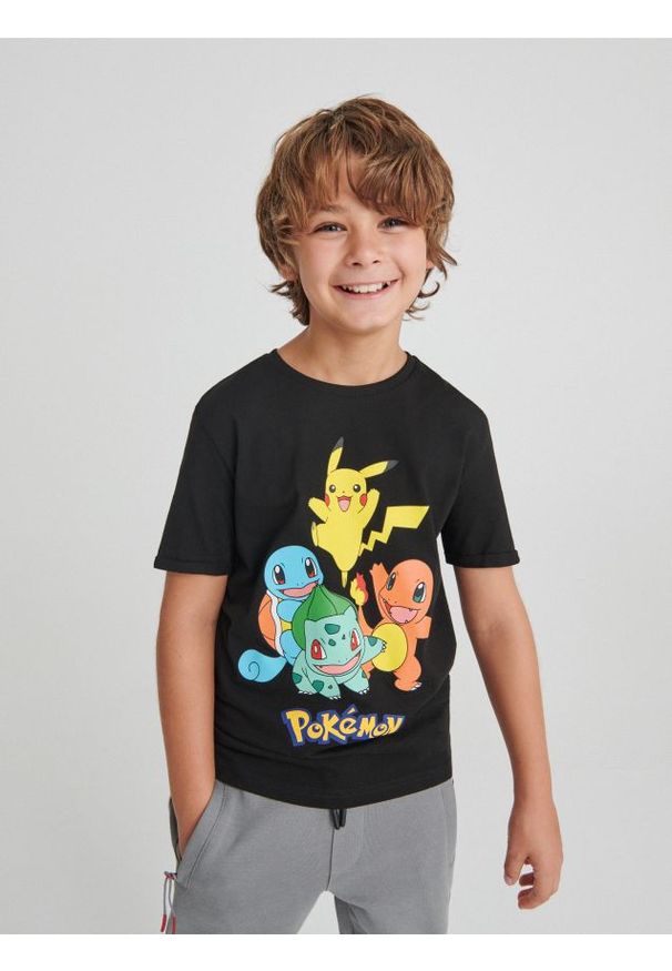 Reserved - T-shirt z nadrukiem Pokémon - czarny. Kolor: czarny. Materiał: bawełna, dzianina. Wzór: nadruk