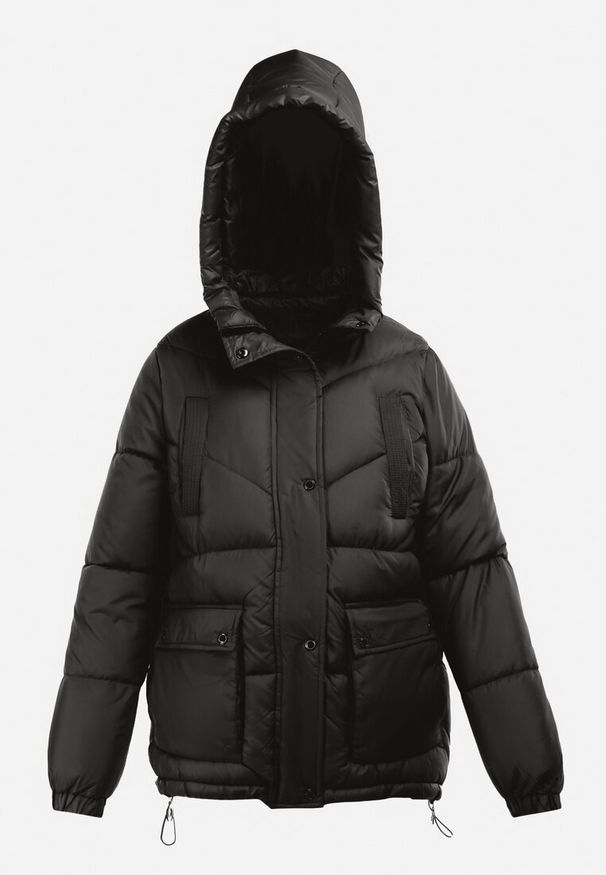 Born2be - Czarna Kurtka Pikowana z Kapturem Lannea. Typ kołnierza: kaptur. Kolekcja: plus size. Kolor: czarny. Materiał: jeans. Długość rękawa: długi rękaw. Długość: długie