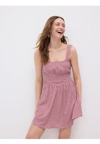 Reserved - Sukienka mini w kratę vichy - bordowy. Kolor: czerwony. Materiał: dzianina. Długość: mini #1