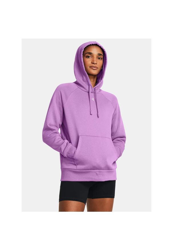 Under Armour - Bluza fitness damska UNDER ARMOUR Rival Fleece z kapturem. Typ kołnierza: kaptur. Kolor: fioletowy. Materiał: bawełna. Sport: fitness