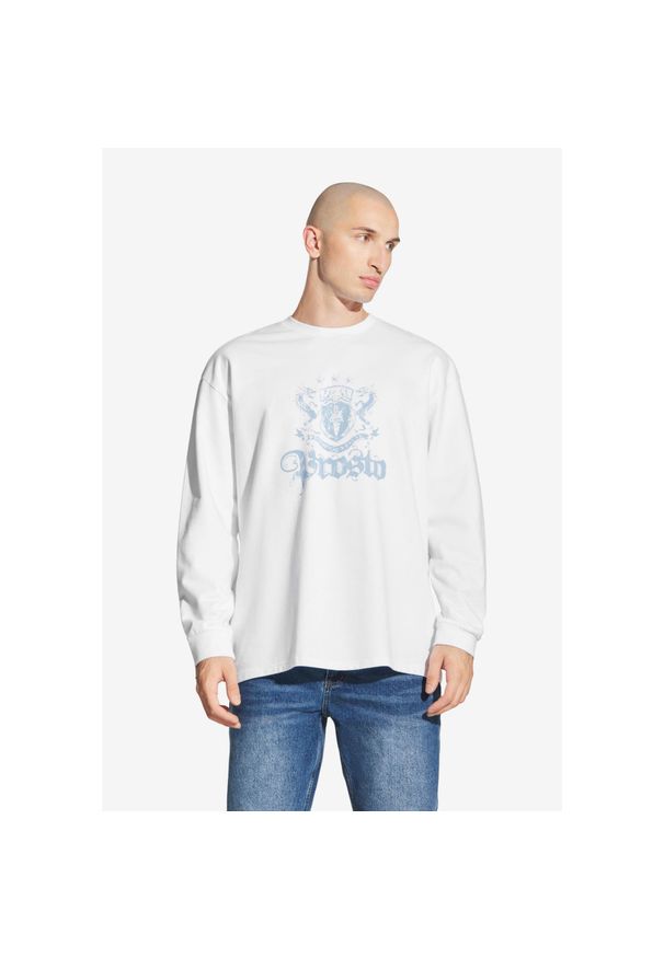 Koszulka sportowa męska Prosto Crest z długim rękawem. Kolor: biały. Długość rękawa: długi rękaw. Długość: długie. Styl: sportowy