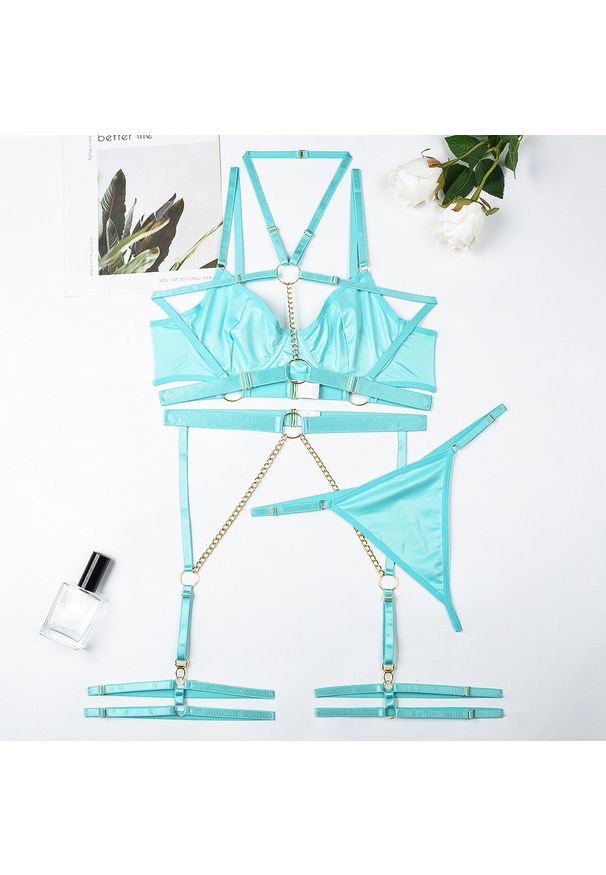 Intica - Komplet bielizny z łańcuszkami na romantyczne wieczory Serin. Kolor: niebieski. Materiał: materiał