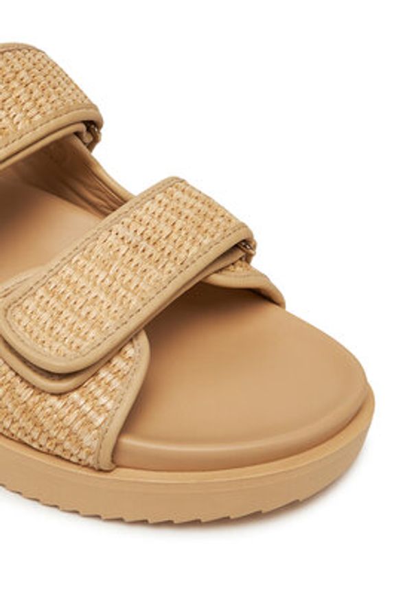 TOMMY HILFIGER - Tommy Hilfiger Klapki Double Strap Raffia FW0FW08940 Beżowy. Kolor: beżowy