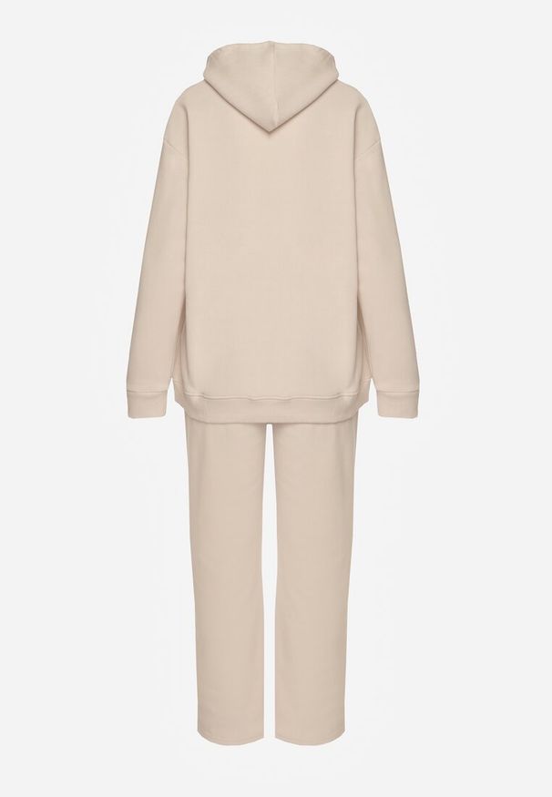 Renee - Beżowy 2-częściowy Komplet Dresowy z Bluzą i Spodniami Orifira. Kolor: beżowy. Materiał: dresówka. Wzór: geometria