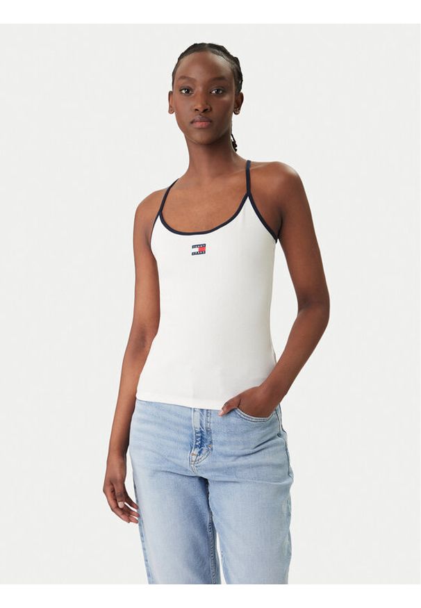 Tommy Jeans Top DW0DW22261 Biały Slim Fit. Kolor: biały. Materiał: bawełna