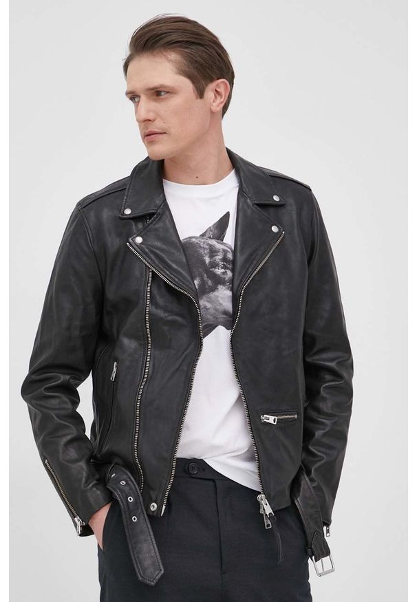 AllSaints Ramoneska skórzana męska kolor czarny przejściowa. Okazja: na co dzień. Kolor: czarny. Materiał: skóra. Styl: casual