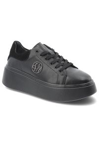 Sneakersy damskie Filippo, wykonane ze skóry naturalnej modny fason na wysokiej platformie klasyczne sznurowanie, czarne, DP6058/26 BK. Okazja: na co dzień. Zapięcie: sznurówki. Kolor: czarny. Materiał: skóra. Obcas: na platformie #1