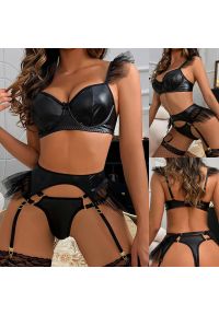 Intica - Komplet bielizny lakierowanej z pasem do pończoch na wieczory Sylvana. Kolor: czarny. Materiał: lakier. Długość: długie #1