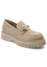 Beżowe Półbuty Nessi Eleganckie Buty Damskie. Zapięcie: klamry. Kolor: beżowy. Materiał: materiał, jeans. Wzór: gładki. Styl: elegancki #1