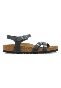 Sandały damskie czarne Birkenstock Kumba FL. Nosek buta: otwarty. Zapięcie: pasek. Kolor: czarny. Materiał: zamsz, materiał, welur, nubuk. Wzór: paski. Sezon: lato. Styl: elegancki #1