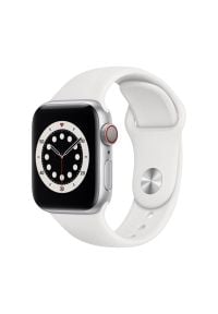 APPLE - APPL E Watch 6 Cellular 40mm (Srebrny z opaską sportową w kolorze białym). Rodzaj zegarka: smartwatch. Kolor: srebrny, wielokolorowy, biały. Materiał: poliester, nylon, guma, materiał. Styl: sportowy #1