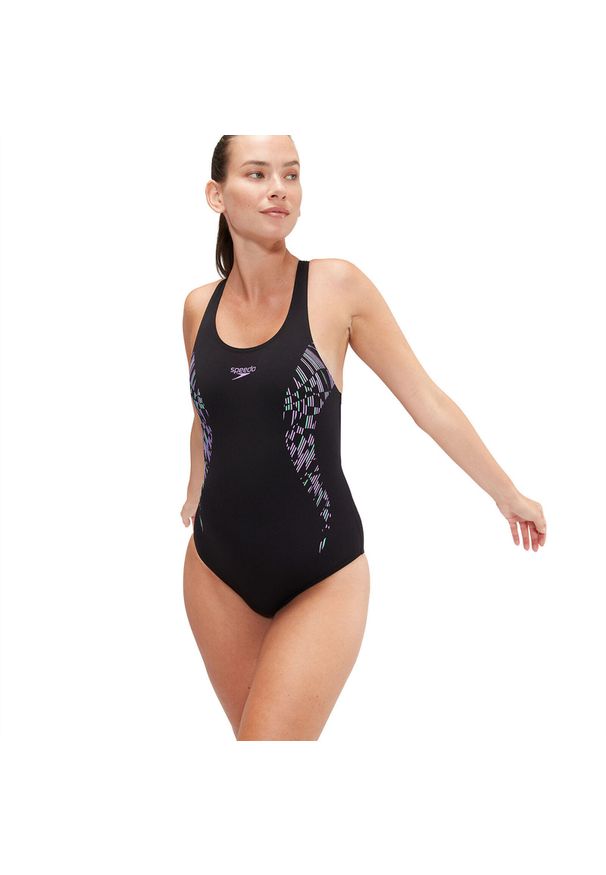 Damski kostium kąpielowy 1-częściowy Speedo Eco+ Placement Muscleback. Kolor: fioletowy, niebieski, wielokolorowy