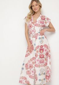 Born2be - Różowa Sukienka z Wiskozą o Koszulowym Kroju z Paskiem z Klamrą Nitasiela. Okazja: na co dzień. Typ kołnierza: dekolt w kształcie V. Kolor: różowy. Materiał: wiskoza. Długość rękawa: krótki rękaw. Typ sukienki: koszulowe. Styl: klasyczny, casual #3