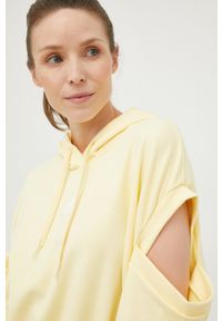Adidas - adidas bluza damska kolor żółty z kapturem gładka. Typ kołnierza: kaptur. Kolor: żółty. Materiał: bawełna. Długość rękawa: długi rękaw. Długość: długie. Wzór: gładki #3