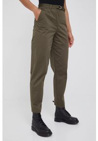 TOMMY HILFIGER - Tommy Hilfiger spodnie damskie kolor zielony fason chinos high waist. Stan: podwyższony. Kolor: zielony. Materiał: tkanina