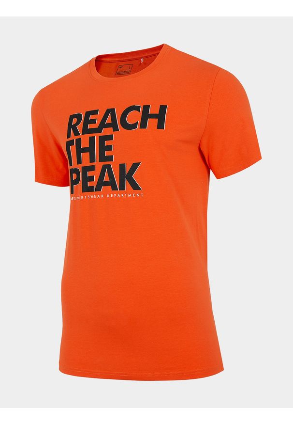 4f - T-shirt męski. Kolor: pomarańczowy. Materiał: dzianina, włókno, jersey, poliester