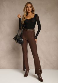 Renee - Czarna Bluzka Longsleeve z Siateczki z Wiskozą z Dekoltem w Serce Elinevia. Kolor: czarny. Materiał: wiskoza. Długość rękawa: długi rękaw #3