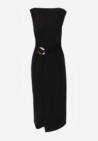 Renee - Czarna Dopasowana Sukienka Elegancka z Aplikacją w Talii Corope. Kolor: czarny. Wzór: aplikacja. Styl: elegancki #2