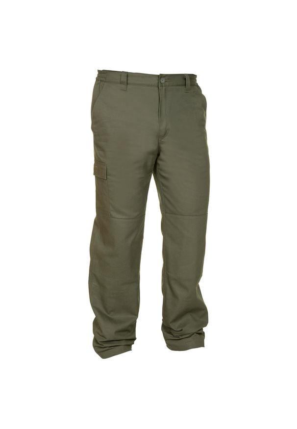 SOLOGNAC - Spodnie myśliwskie Warm 100. Kolor: zielony, brązowy, wielokolorowy. Materiał: bawełna, tkanina, poliester, poliamid, materiał. Sezon: zima