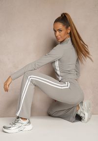 Renee - Jasnoszary Komplet Sportowy Spodnie Dzwony i Bluza na Suwak Lumonise. Kolor: szary #3