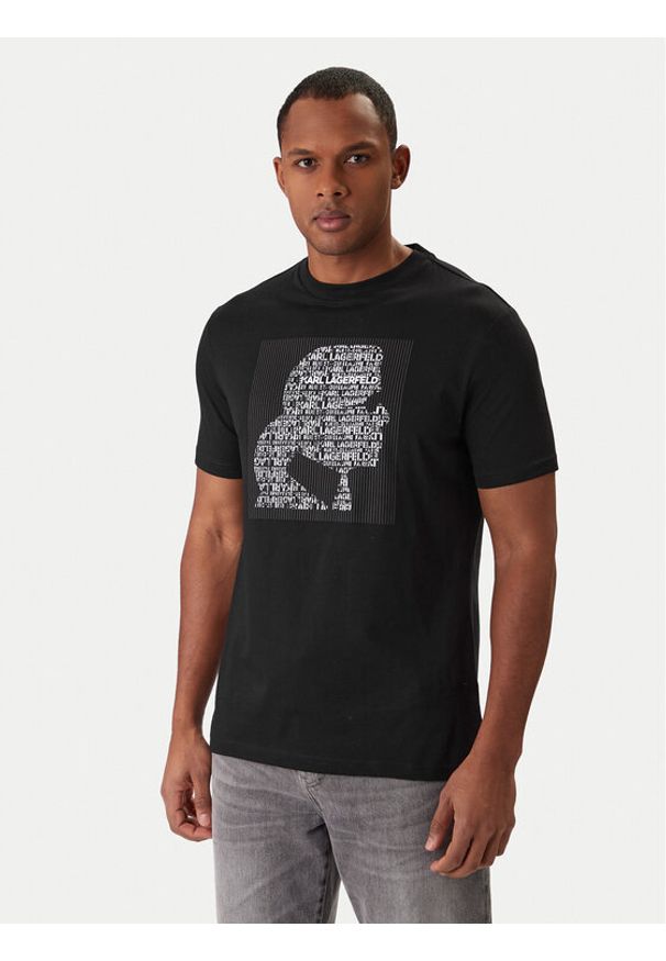 Karl Lagerfeld - KARL LAGERFELD T-Shirt 755075 561252 Czarny Regular Fit. Typ kołnierza: dekolt w karo. Kolor: czarny. Materiał: bawełna