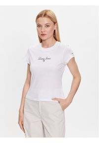 Tommy Jeans T-Shirt DW0DW16145 Biały Regular Fit. Kolor: biały. Materiał: syntetyk, bawełna