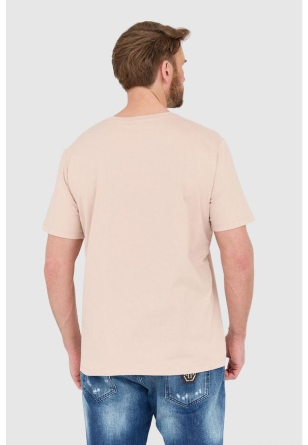 Balmain - BALMAIN Beżowy t-shirt z aksamitnym logo flock and foil. Kolor: beżowy