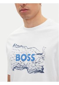 BOSS T-Shirt Logo Space 50539186 Biały Regular Fit. Kolor: biały. Materiał: bawełna