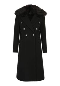 TOP SECRET - Dwurzędowy płaszcz z odpinanym futrem. Kolor: czarny. Materiał: futro