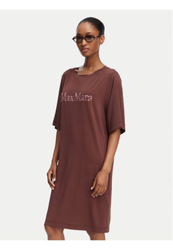 Max Mara Beachwear Sukienka codzienna 2616621049650 Brązowy Regular Fit. Okazja: na co dzień. Kolor: brązowy. Materiał: wiskoza. Typ sukienki: proste. Styl: casual