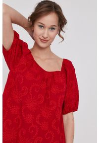 medicine - Medicine - Sukienka Summer Linen. Typ kołnierza: dekolt hiszpanka. Kolor: czerwony. Materiał: tkanina #2