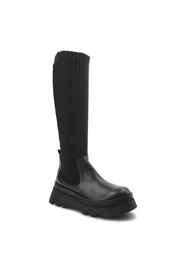 Czarne Kozaki Artiker Damskie Wygodne Modne Buty. Zapięcie: bez zapięcia. Kolor: czarny. Materiał: materiał, skóra. Szerokość cholewki: normalna. Sezon: zima, jesień. Obcas: na platformie. Styl: elegancki