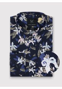 Pako Lorente - PAKO LORENTE – Granatowa koszula męska w kwiaty. Kolor: niebieski. Materiał: bawełna, elastan. Długość rękawa: długi rękaw. Długość: długie. Wzór: kwiaty #7