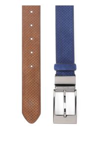 Kazar - Granatowo-brązowy pasek dwustronny. Kolor: niebieski. Materiał: zamsz. Wzór: aplikacja. Styl: elegancki #3