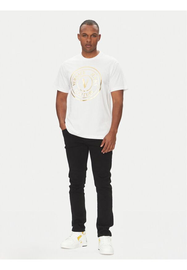 Versace Jeans Couture T-Shirt 78GAHT01 Biały Regular Fit. Kolor: biały. Materiał: bawełna
