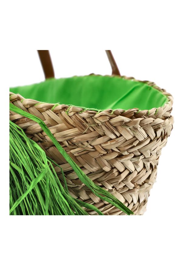 Sca'viola - Zielona Torebka Damska Sca'Viola Stylowy Koszyk Boho. Kolor: zielony. Sezon: lato. Dodatki: z frędzlami. Materiał: skórzane. Styl: boho, elegancki