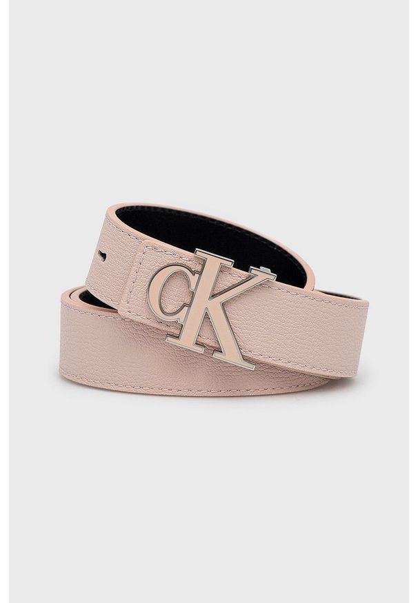 Calvin Klein Jeans pasek dwustronny damski kolor beżowy. Kolor: beżowy. Materiał: materiał, włókno