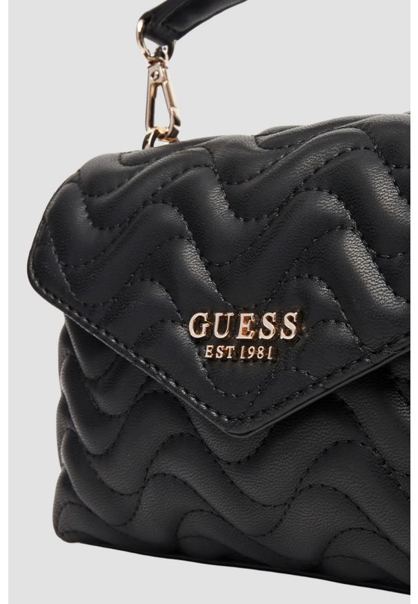 Guess - GUESS Czarna pikowana torebka damska Mini. Kolor: czarny. Materiał: pikowane. Styl: elegancki, casual. Rodzaj torebki: na ramię