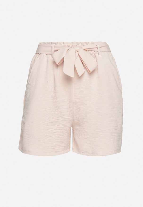 Born2be - Beżowe Bermudy Szorty z Gumką w Pasie i Materiałowym Paskiem z Wysokim Stanem Qualetta. Stan: podwyższony. Kolor: beżowy. Materiał: materiał. Styl: elegancki