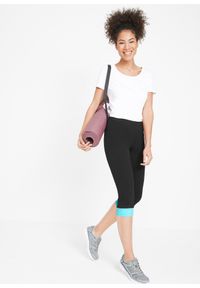 bonprix - Legginsy rybaczki sportowe z kontrastowym ściągaczem. Kolor: czarny. Materiał: bawełna. Styl: sportowy #3
