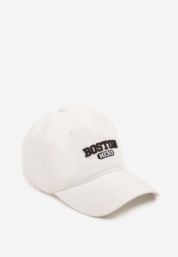 Born2be - Biała Czapka Bawełniana z Daszkiem i Haftowanym Napisem Volaya. Kolor: biały. Materiał: bawełna. Wzór: napisy, haft. Styl: casual