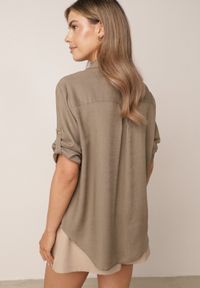 Born2be - Beżowa Koszula Casual z Wiskozą i Lnem z Rękawami 3/4 Linyana. Okazja: na co dzień. Typ kołnierza: kołnierzyk klasyczny. Kolor: beżowy. Materiał: wiskoza, len. Długość: długie. Styl: casual #5