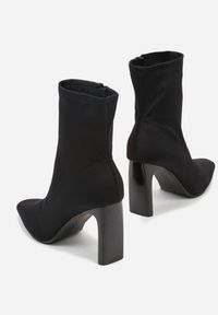 Born2be - Czarne Skarpetkowe Botki na Słupku z Noskiem w Szpic Atine. Okazja: na co dzień, do pracy, na spotkanie biznesowe. Zapięcie: zamek. Kolor: czarny. Materiał: jeans. Szerokość cholewki: normalna. Obcas: na słupku. Styl: casual, elegancki, biznesowy, klasyczny #6